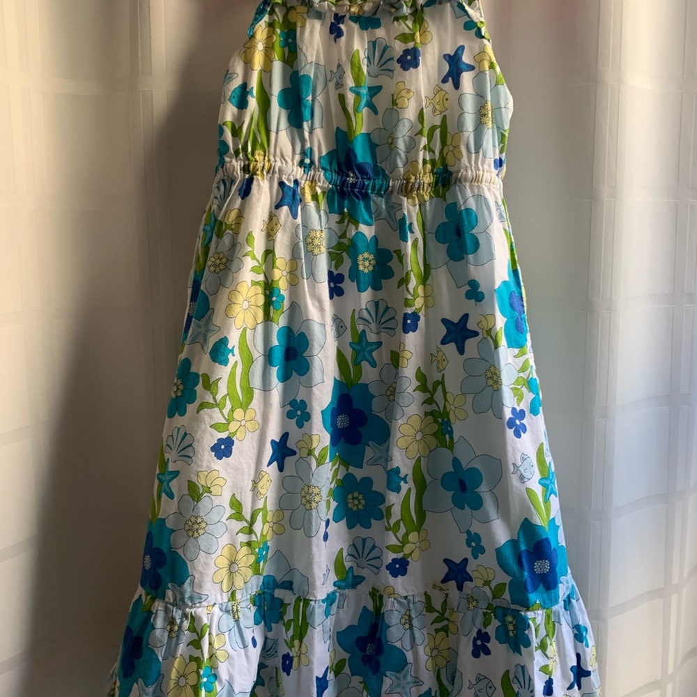 Gymboree girls cotton dress blue green floral sea life size 6